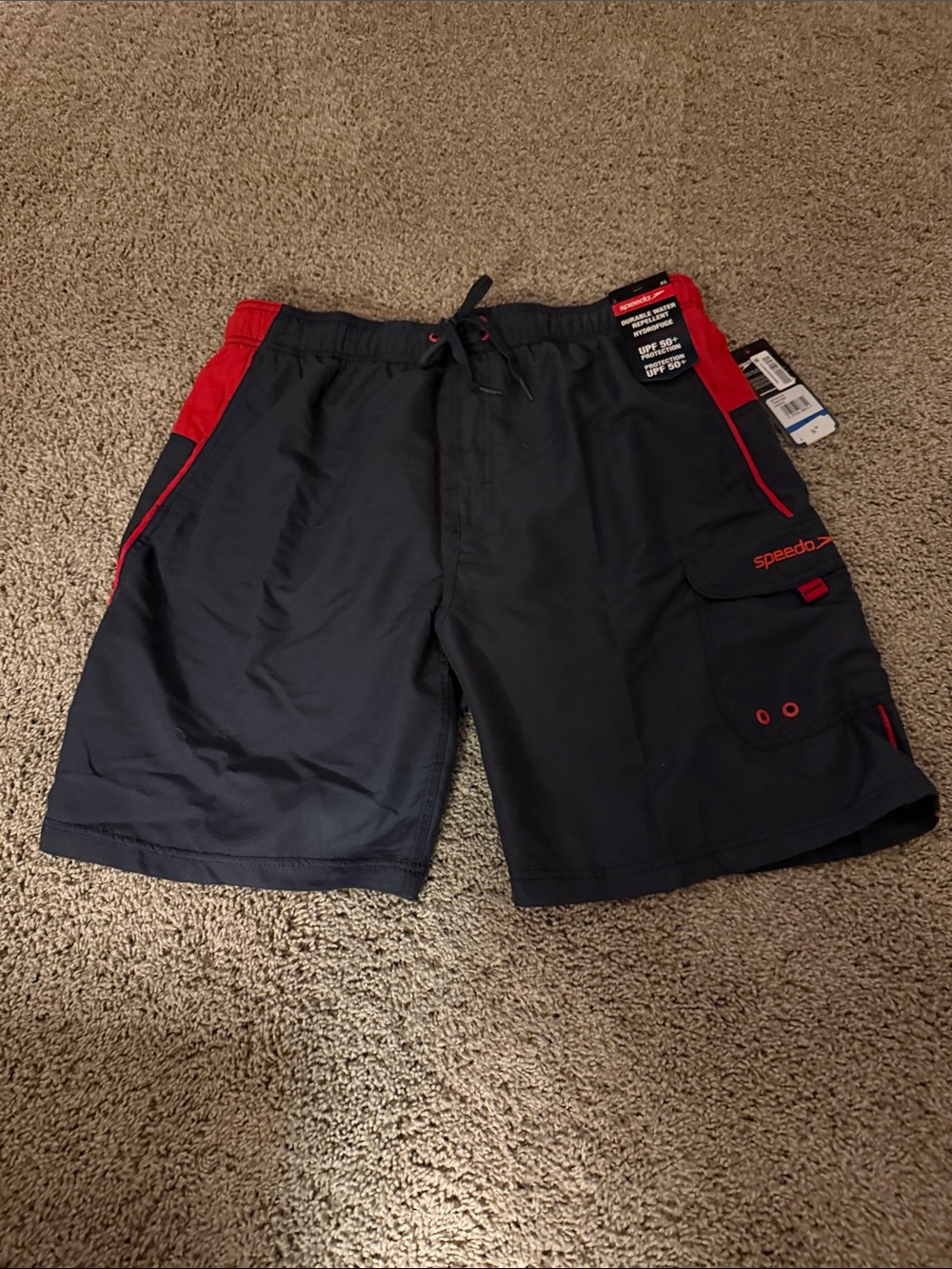 Speedo Navy Swim Shorts with Red Trim